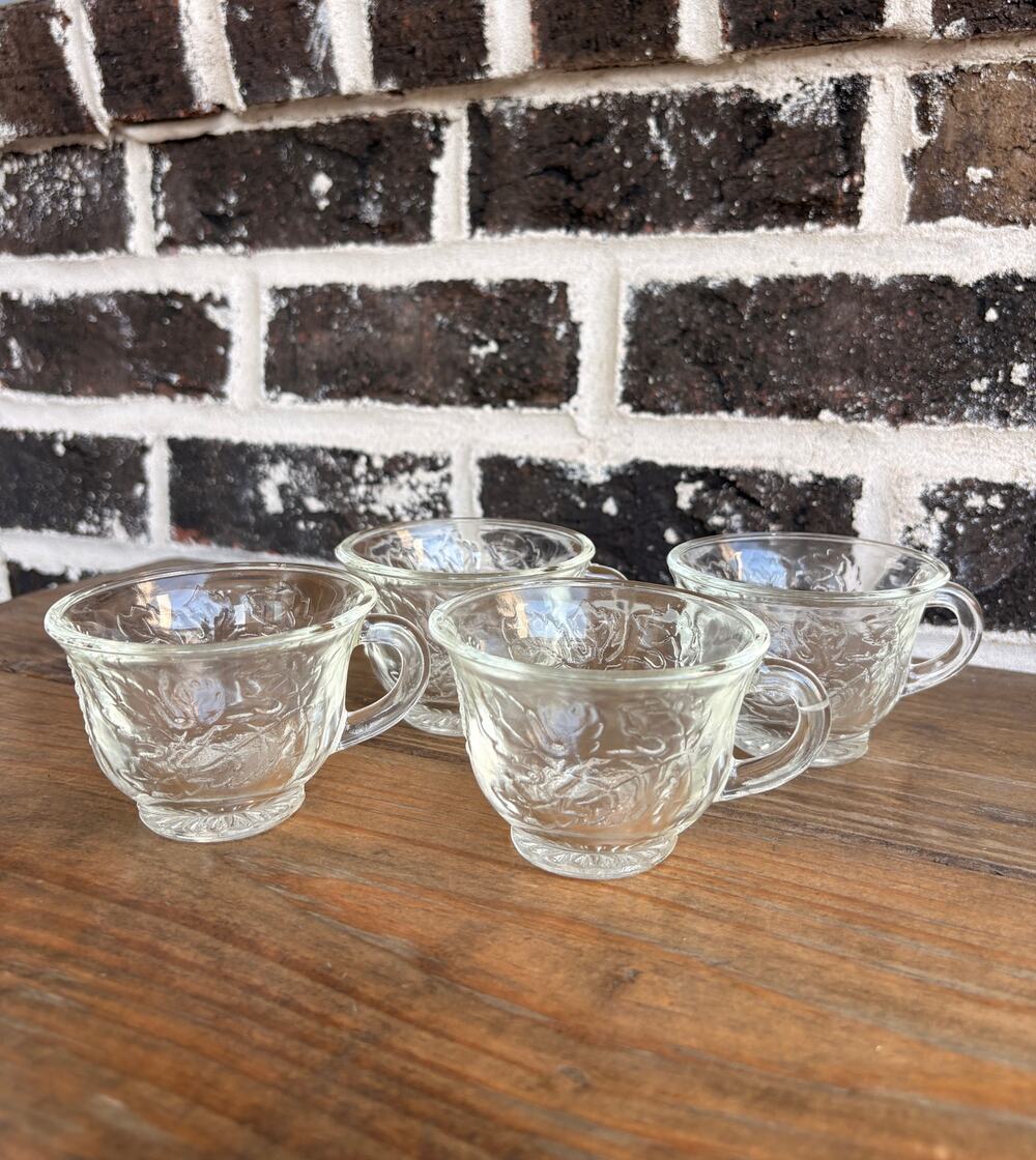 Vintage Indiana Glass Harvest Grape Punch Cups Set of 4 Clear Pressed Glass